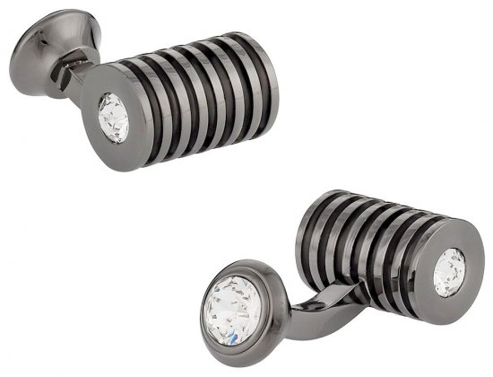 Gunmetal Clear Swarovski Barrel Cufflinks