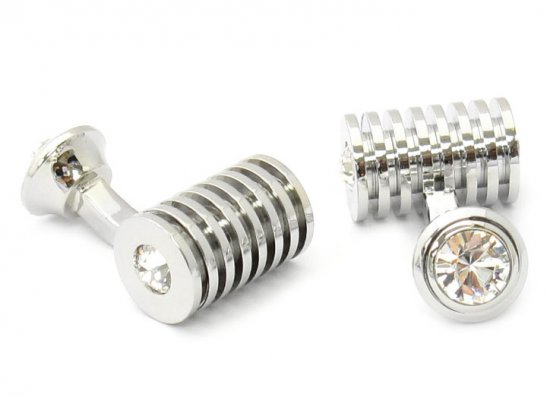 Men's Silver Clear Swarovski Barrel Cufflinks and Studs