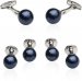 Navy Blue Swarovski Pearl Formal Set Cufflinks & Studs